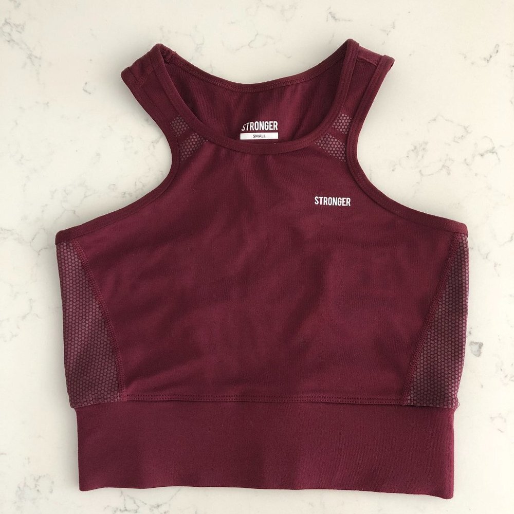 Stronger Athletic Activewear Signature Racer Back Crop Top Burgundy Sz S